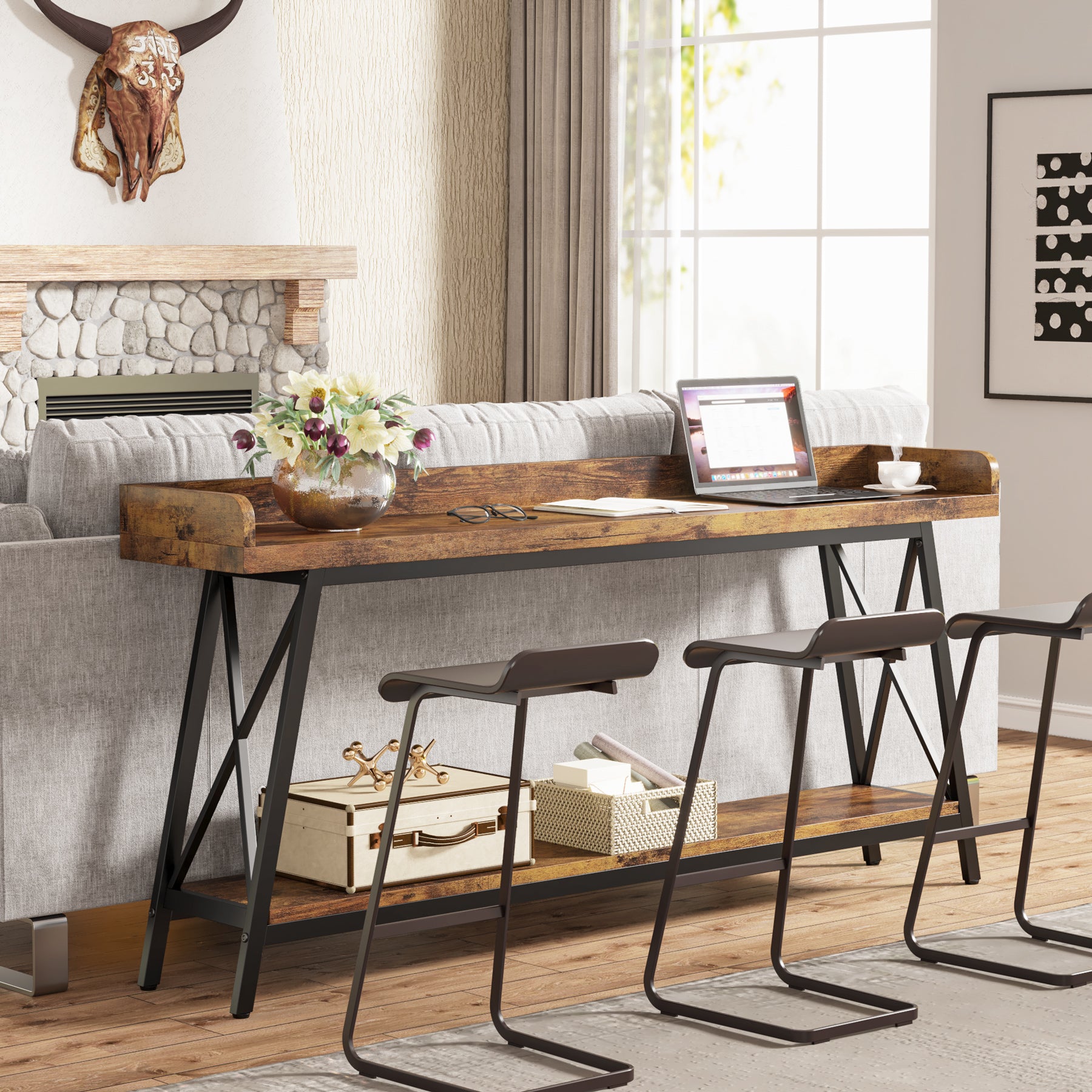 2-Tier Console Table Behind Couch